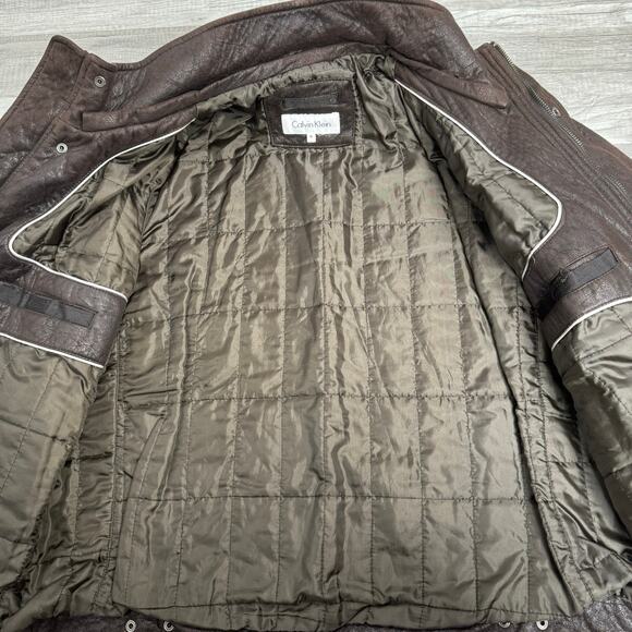 CALVIN Klein Mens Distressed Style Faux Suede Brown Moto Jacket Size Medium - Picture 7 of 14
